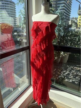 Wild Fable Red Lace Ruffle Maxi Dress